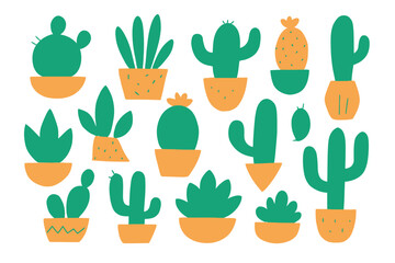 Colorful Cartoon Cacti and Succulents Illustration on Transparent Background for Kids Art and Design