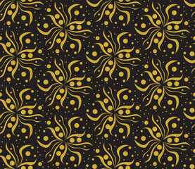 “Luxurious Art Deco Gold Floral Wallpaper on Black Seamless Background”