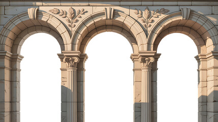 Obraz premium Ornate romanesque arches with detailed carvings isolated on transparent background