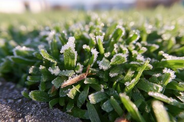 Close-up of frosted grass blades