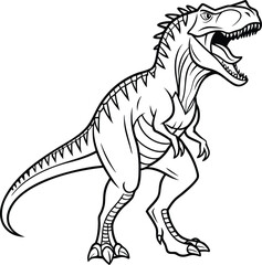 Dynamic allosaurus roaring line art illustration for design projects