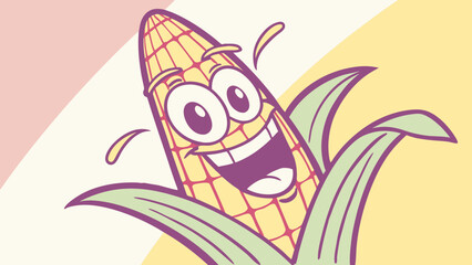 Cheerful Cartoon Corn with Wide Eyes and a Big Happy Smile