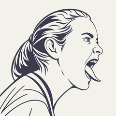 Stylized Womans Profile with Open Mouth and Extended Tongue Illustration
