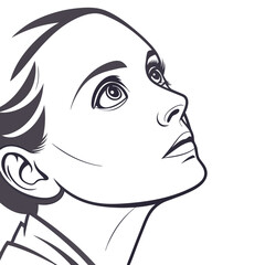 Stylized Portrait Upward Gaze with Detailed Eye and Minimalist Facial Features
