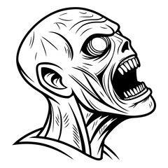 Vector Illustration of a Screaming Zombie Head with Sharp Teeth