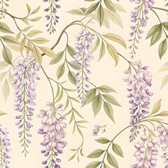 Seamless floral pattern with green leaves background