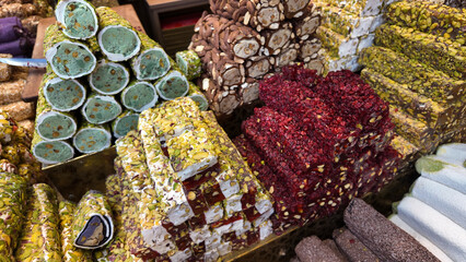 Colorful turkish delight sweets on display