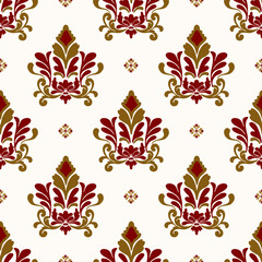 Classic Damask gold color Seamless Pattern on a pearl color background.