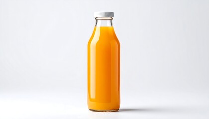 Glass bottle of orange juice, studio shot
