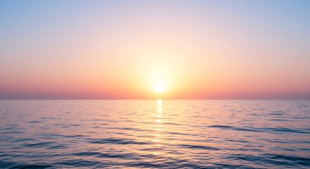 Fototapeta premium Tramonto marino sole caldo illumina dolcemente acque calme. AI Generated