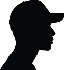 Silhouette of man in cap, male profile head, young person side view, modern casual hat, black vector illustration design