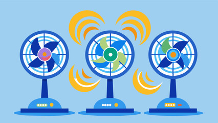 A set of strategically p fans that turn on and off based on humidity levels ensuring consistent air circulation.. Vector illustration