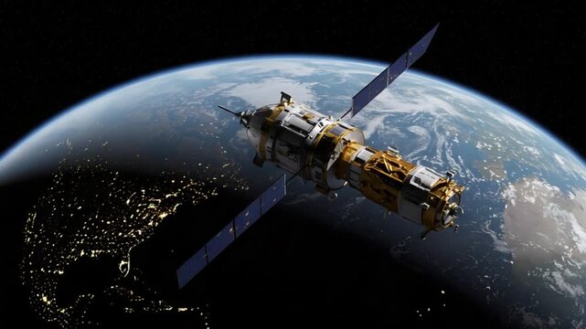 A satellite orbiting the Earth, providing a unique perspective of our planet and its technologies