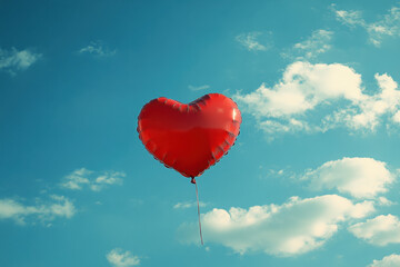 Fototapeta premium Red heart-shaped balloon floating in the air.
