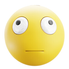 3D Rendered Yellow Face with Eyes Looking Upwards and Neutral Expression