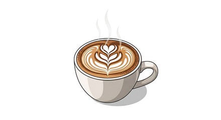 Aromatic latte art creation, showcasing intricate patterns in a steaming cup of coffee, illustration