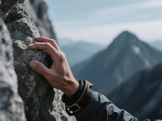 man climbing up the mountain