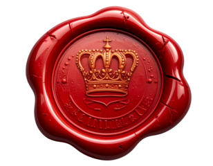  Vintage Red Wax Seal with Crown Emblem and Broken Edges, Transparent PNG