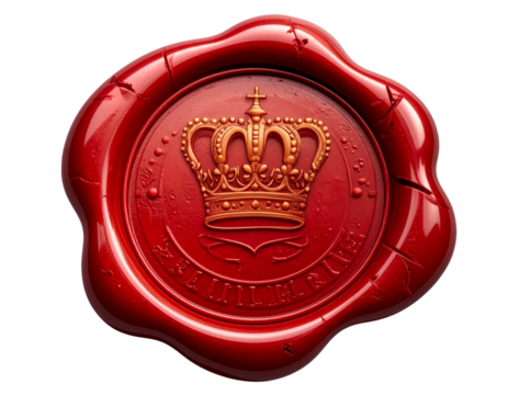  Vintage Red Wax Seal with Crown Emblem and Broken Edges, Transparent PNG