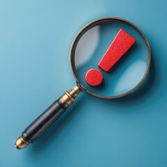 Magnifying glass focusing on a red exclamation point