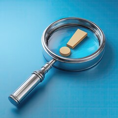 Magnifying glass focuses on an exclamation point