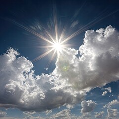 Sunbeams pierce through fluffy clouds