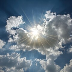 Sun bursts through fluffy clouds
