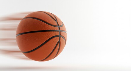 Pallacanestro arancione sfreccia veloce luce intensa sfondo bianco. AI Generated