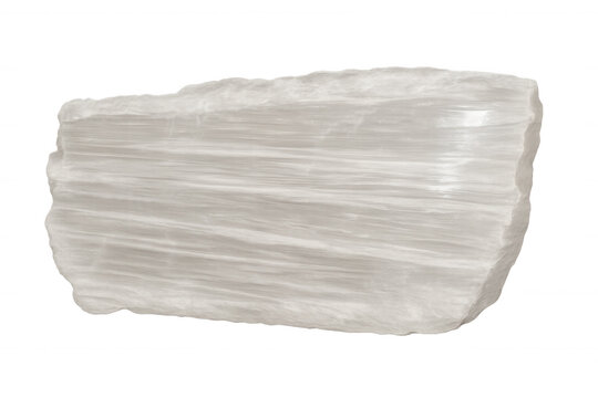 Selenite gypsum crystal with fibrous texture, white translucent mineral rock stone, spiritual healing concept