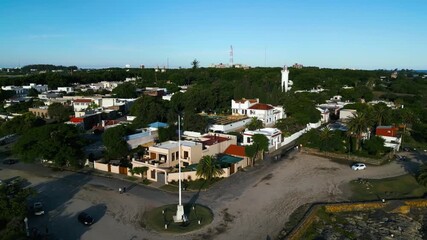 Aerial View of Lighthouse and Coastline in Colonia del Sacramento Uruguay