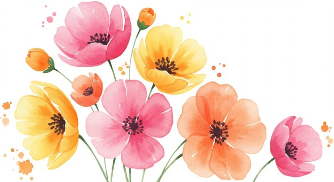 Fiori delicati acquerello colori pastello luce soffusa. AI Generated