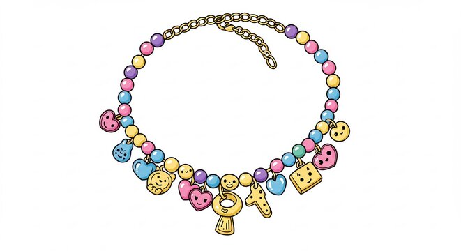 Collana colorata giocosa perline allegre luce morbida stile kawaii. AI Generated