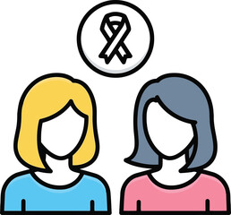 Two women standing together supporting cancer awareness and breast cancer research solidarity concept vector