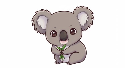 Fototapeta premium Koala tenero mangia eucalipto luce morbida. AI Generated