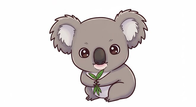 Koala tenero mangia eucalipto luce morbida. AI Generated