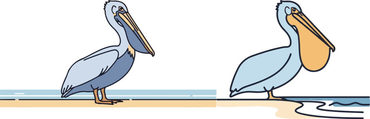 Two Pelicans on the Beach Vector Illustration