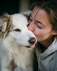 Heartwarming dog and owner bonding moment home photo intimate close-up love