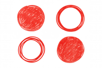 Red hand drawn sketch circles and scribbles highlight frames. Graphic element with transparent background