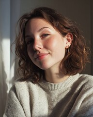 Portrait of a thoughtful young woman indoor setting lifestyle photography natural light