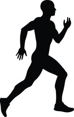 Silhouette of running man, athletic male figure, sprinting person illustration, sports activity design, fitness, exercise, training, marathon, runner vector