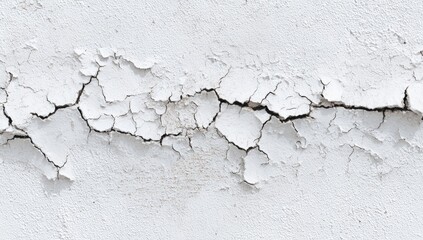 Obraz premium Cracked, aged white paint on a wall surface showing extensive deterioration and damage
