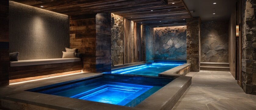 Luxurious indoor pool oasis modern spa aesthetic design serene ambiance relaxation concept