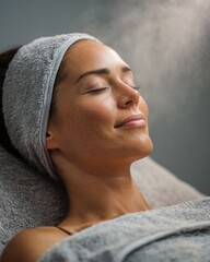 Relaxing facial treatment spa beauty care tranquil room close-up perspective wellness concept