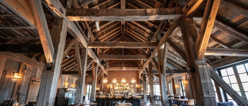 Wooden beam restaurant interior