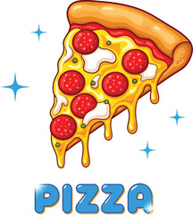 Delicious slices of pepperoni pizza dripping cheese and sparkling elements food photography vector