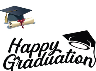 Graduation cap and diploma on white background illustration