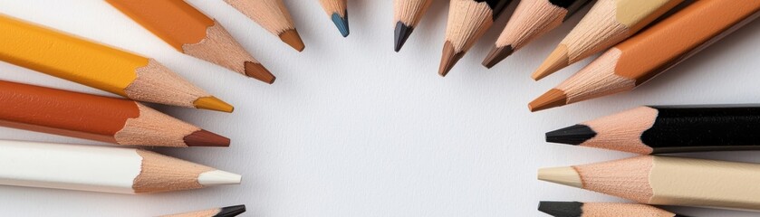A circular arrangement of colored pencils ready for drawing and creativity.