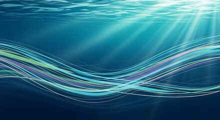 Fototapeta premium Submerged underwater scene displays a tranquil ambiance with gently undulating lines of various pastel hues.