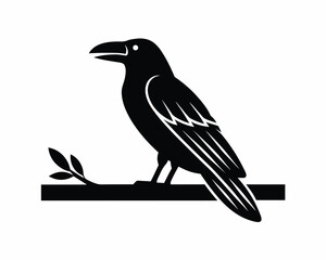 Crow on branch icon silhouette illustration isolated on white background