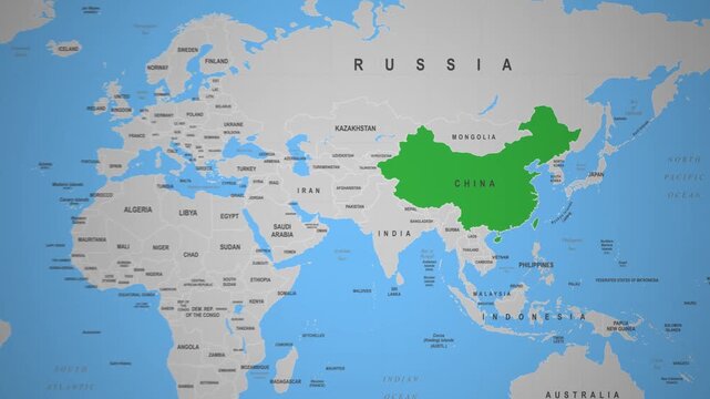 China political map zoom highlighted country borders Asia geography animation